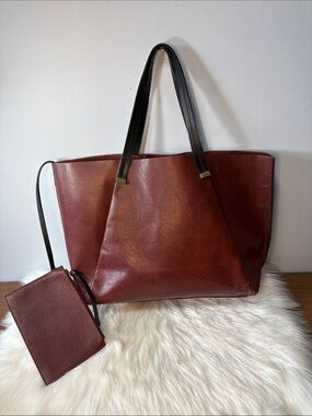 H & M Large Leather Tote With Insert Attached.